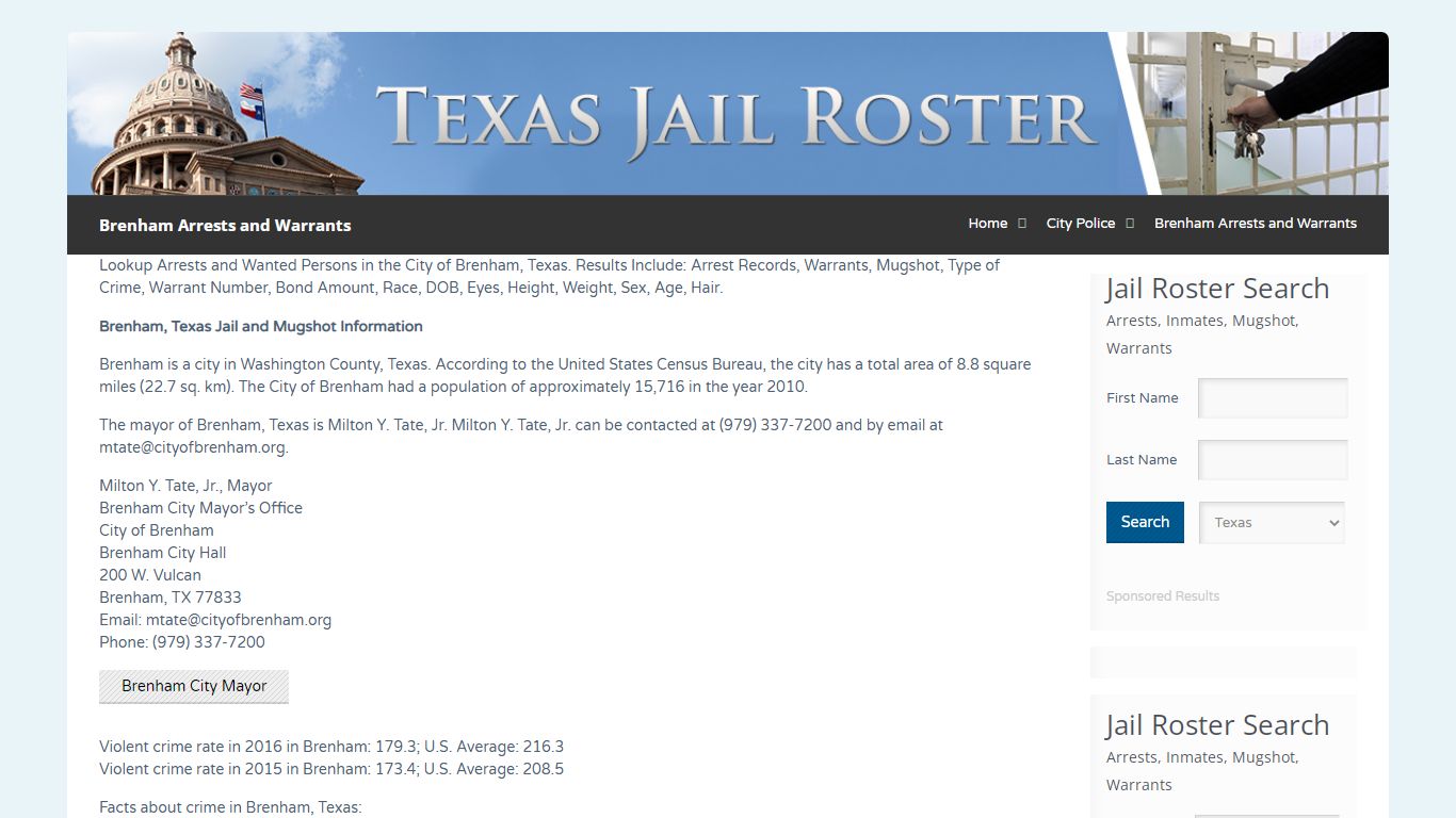 Brenham Arrests and Warrants | Jail Roster Search